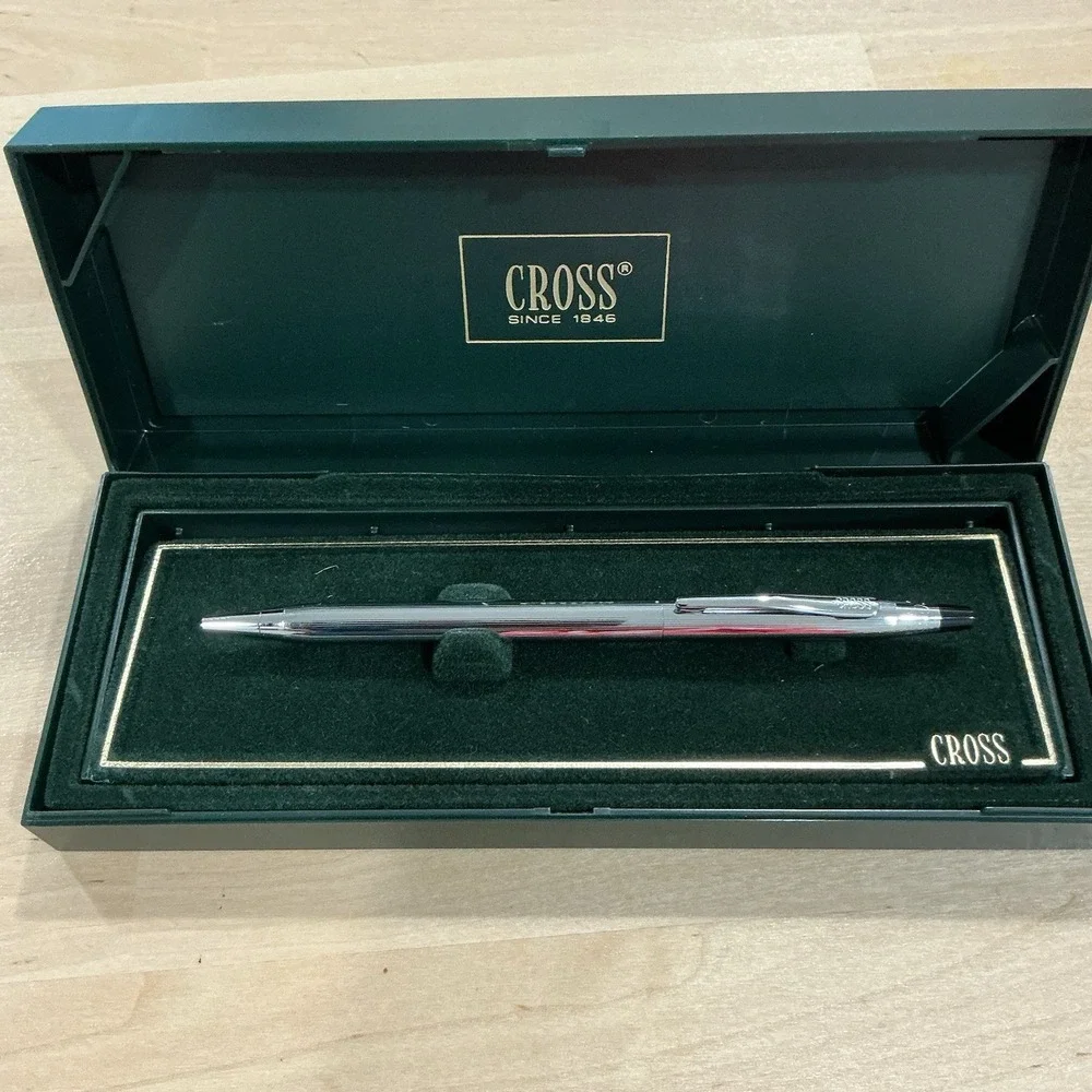 Vintage Cross Century 3502 Ballpoint Pen Chrome Silver in Box With Paperwork USA